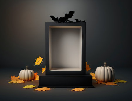 Halloween background with black frame and pumpkinsの素材