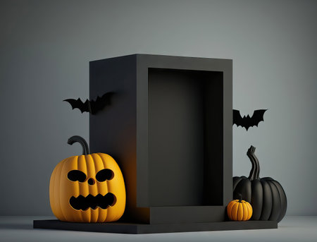 Halloween black box with pumpkins and batsの素材