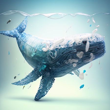 Whale in water with splashes of water. AI generated Whale made of garbage and plasticの素材