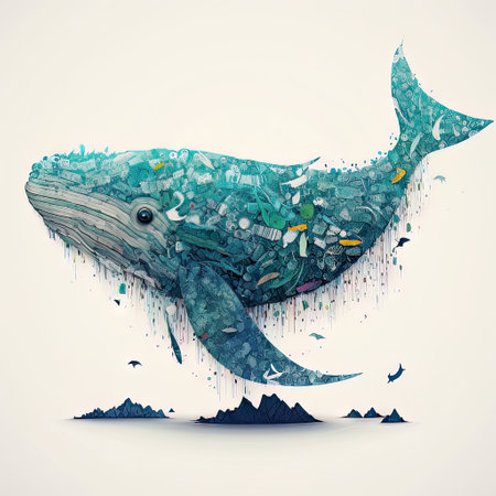 Whale made of water splashes. AI generated Whale made of garbage and plasticの素材