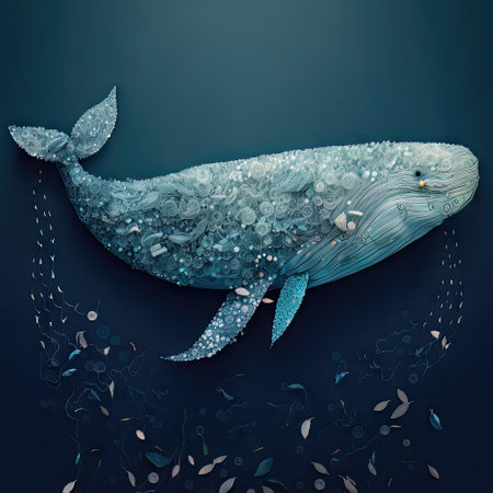 Blue whale with seashells. AI generated Whale made of garbage and plasticの素材