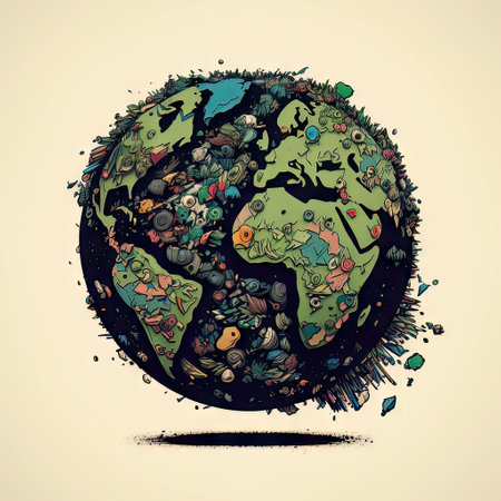 planet earth made of garbage, doodle style illustrationの素材