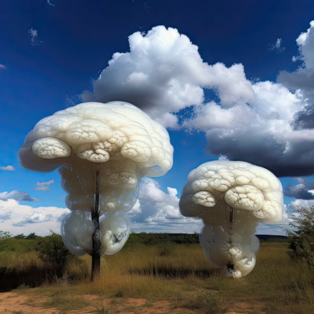 white clouds in the blue sky. AI generated Fantasy clouds in the blue sky in the shape of jelly fishの素材