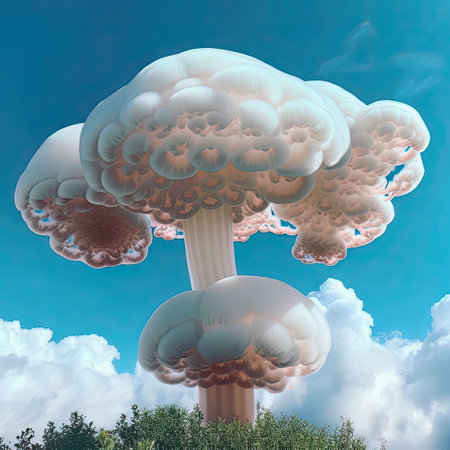 mushroom cloud with the sky in the background. AI generated Fantasy clouds in the blue sky in the shape of jelly fishの素材