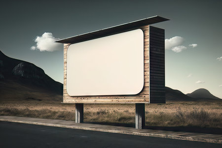 Blank billboard on the road with mountains in the background. AI generated Blank billboard on the street, Local outdoor advertising mockupの素材