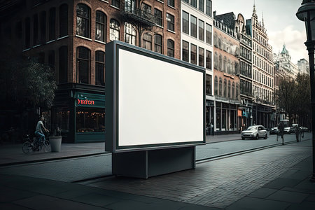 Blank billboard in Amsterdam city center, Netherlands. AI generated Blank billboard on the street, Local outdoor advertising mockupの素材
