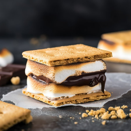 AI generated Sweet dessert with chocolate and marshmallows. Selective focusの素材