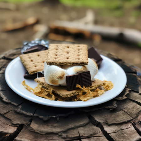 Milk and Sweet dessert with chocolate and marshmallows. Selective focusの素材