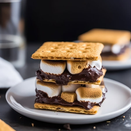 AI generated Sweet dessert with chocolate and marshmallows. Selective focusの素材