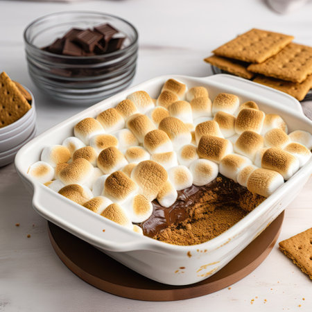 Sugar cubes and marshmallows in a glass bowl on a wooden tableの素材