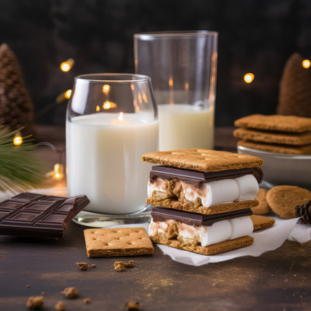AI generated Sweet dessert with chocolate and marshmallows. Selective focusの素材