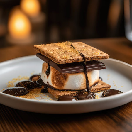 AI generated Sweet dessert with chocolate and marshmallows. Selective focusの素材