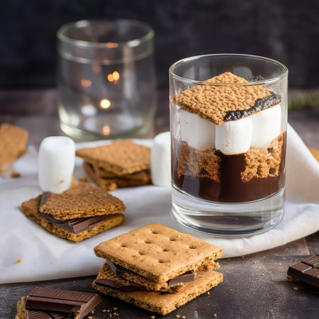 AI generated Sweet dessert with chocolate and marshmallows. Selective focusの素材