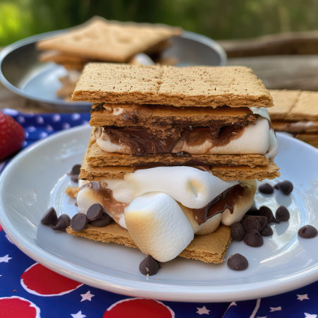 AI generated Sweet dessert with chocolate and marshmallows. Selective focusの素材