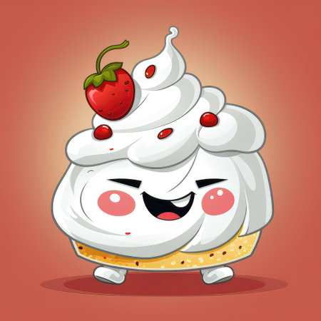 Cute kawaii meringue cake with strawberryの素材