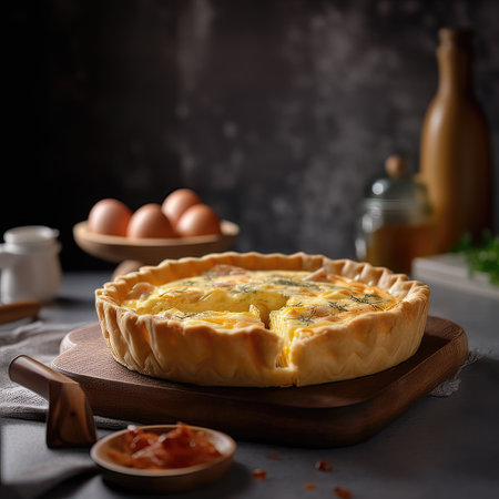Traditional French quiche lorraine with egg, selective focus.の素材