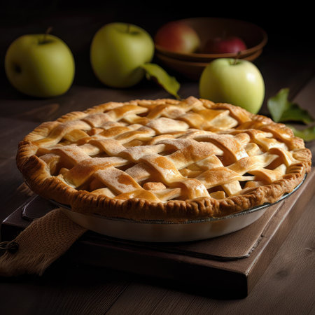 Homemade apple pie with fresh apples on a wooden background. Selective focus.の素材