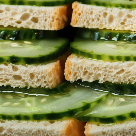 Sandwiches with cucumber slices, close-up, macroの素材