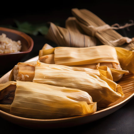 Traditional mexican tamale dish on a plate, selective focusの素材