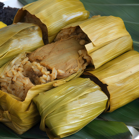 Traditional mexican tamale dish on a plate, selective focusの素材