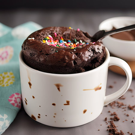 Chocolate muffin with icing and colorful sprinkles in a cupの素材