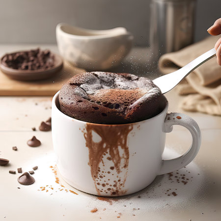 Cup of hot chocolate with splashes on white table, closeupの素材