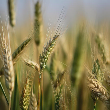 Ears of wheat on the field. Shallow depth of field.の素材
