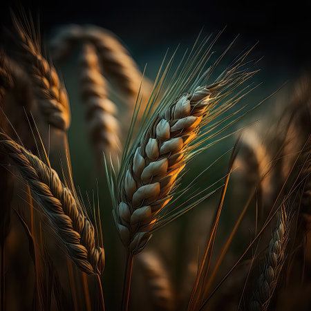 Ears of wheat on a dark background. 3D illustration.の素材