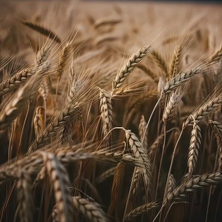 Ears of golden wheat on the field, close-up.の素材
