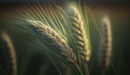 Ears of wheat in the field. Shallow depth of fieldの素材