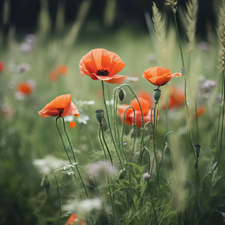 poppies in the field, soft focus, shallow depth of fieldの素材