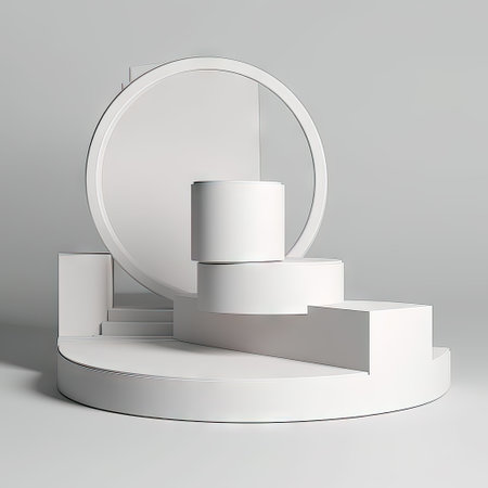 3d render, abstract white round podium, pedestal, round stageの素材