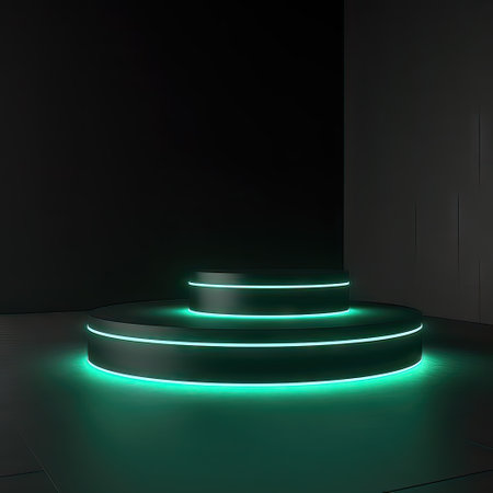 Pedestal with green neon light. 3d rendering mock upの素材