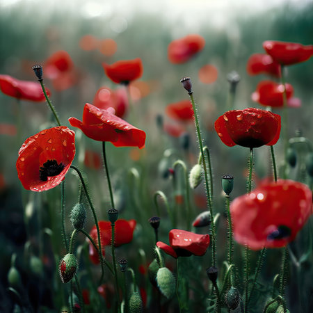Red poppies on a green meadow. Nature composition.の素材