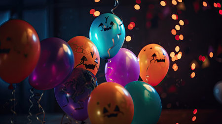 Halloween balloons in the dark. Bokeh on background.の素材