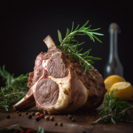 Smoked lamb leg with rosemary and spices on a wooden boardの素材