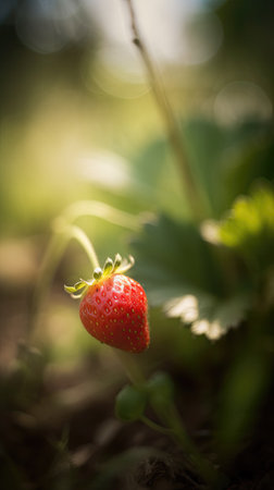 Strawberry growing in the garden in the sunlight. Macro.の素材