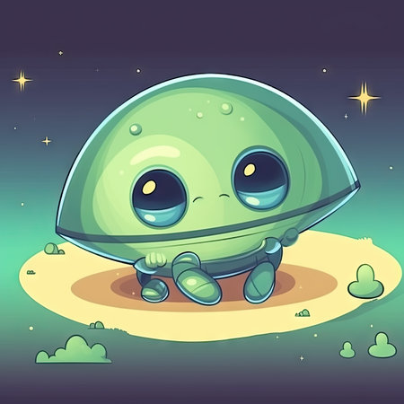 Cute alien in the space. Vector illustration of a cartoon alien.の素材