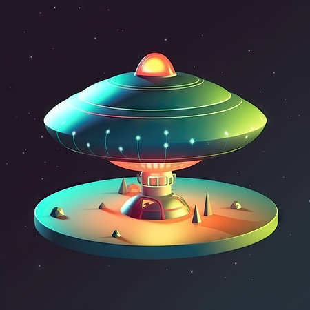 UFO in outer space. Futuristic spaceship. Vector illustration.の素材