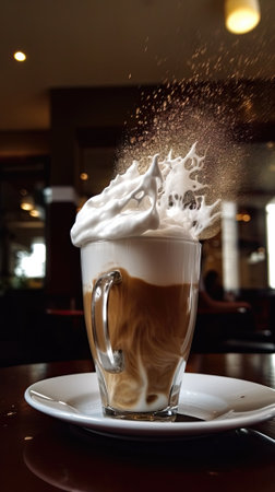 Coffee splash in a glass of cappuccino.の素材