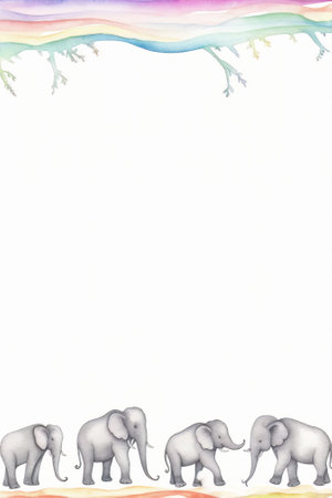 Watercolor illustration of an elephant and a baby elephant on a white backgroundの素材