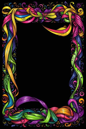 Colorful abstract frame on black background. Hand drawn vector illustration.の素材