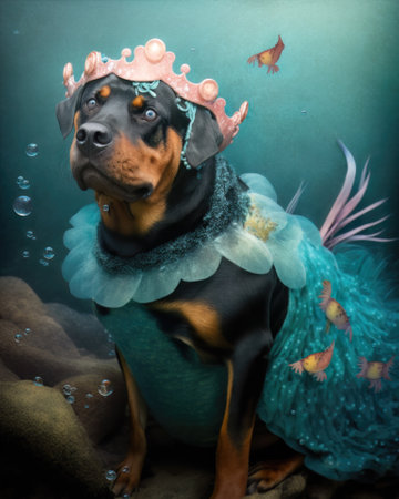 AI generated rottweiler in a costume for Halloween partyの素材