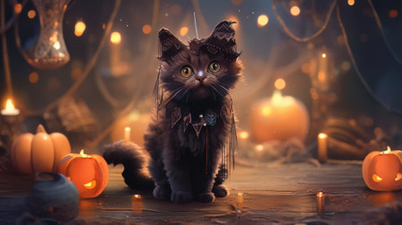 AI generated cute cat wearing a carnival costume on a black backgroundの素材