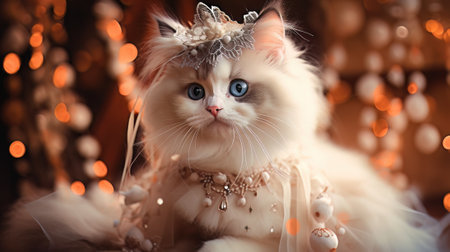 AI generated cute cat wearing a carnival costume on a black backgroundの素材