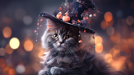 AI generated cute cat wearing a carnival costume on a black backgroundの素材