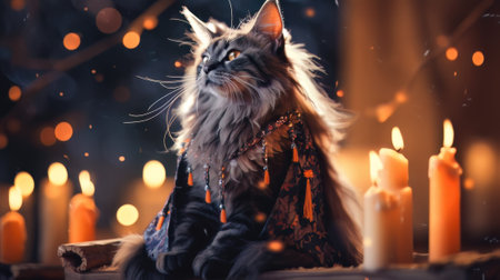 AI generated cute cat wearing a carnival costume on a black backgroundの素材