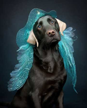 AI generated Labrador Retriever in a mermaid costume for Halloween partyの素材