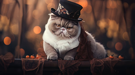 AI generated cute cat wearing a carnival costume on a black backgroundの素材