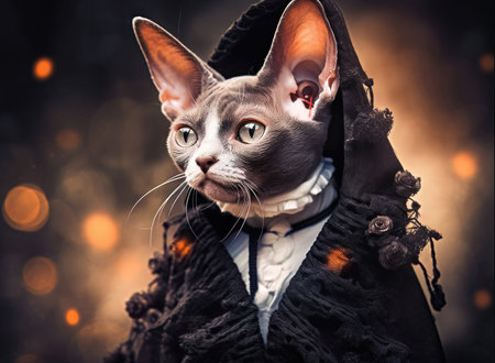AI generated cute cat wearing a carnival costume on a black backgroundの素材